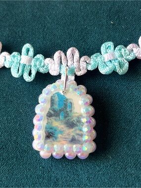 Handmade Blue Iridescent “Magic Ruins” Clay Pendant Choker - Women Jewelry